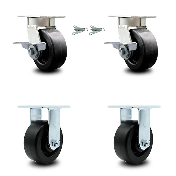 5 Inch Kingpinless Polyolefin Wheel Caster Swivel Locks 2 Rigid SCC, 2PK
